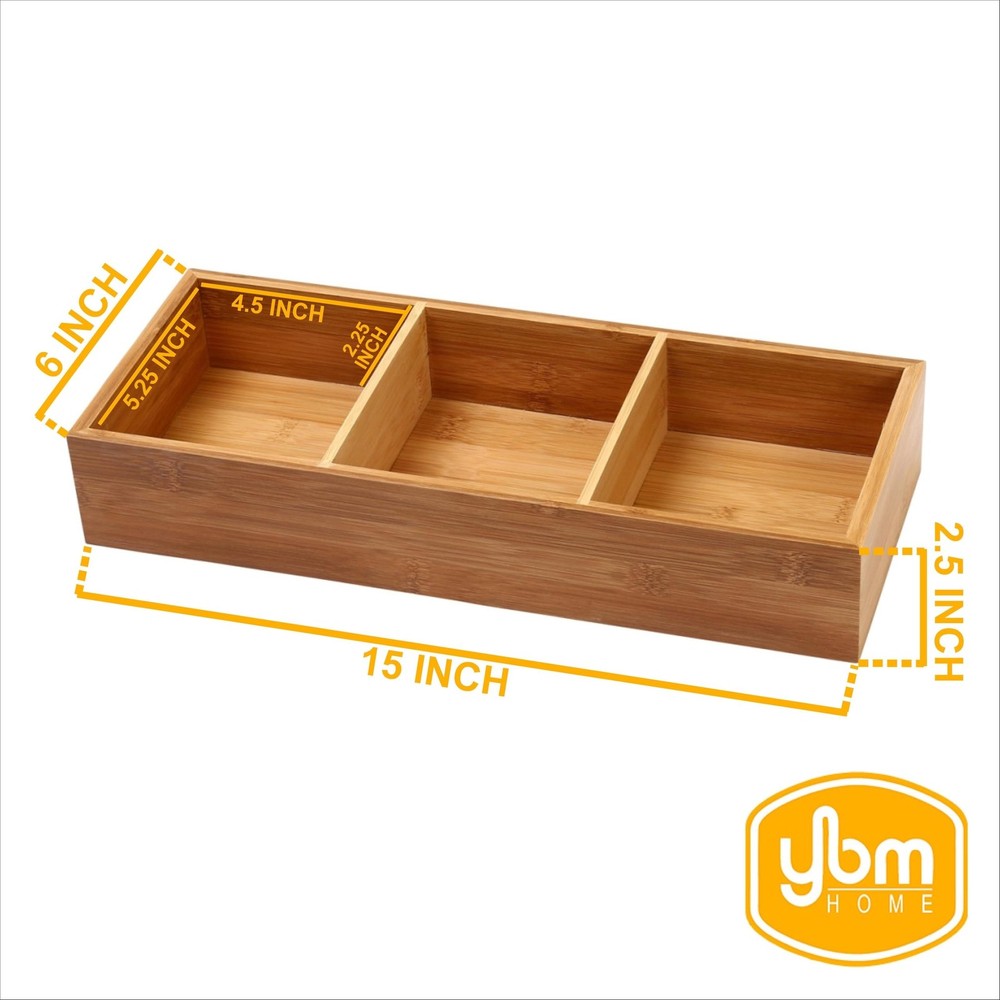 YBM Home 3-Compartment Bamboo Drawer Organizer Box Multi-Use Storage for Junk...