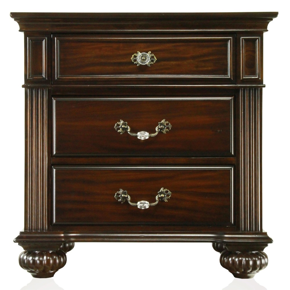 FOA Damos 2pc Dark Walnut Solid Wood Bedroom Set - Queen + Nightstand