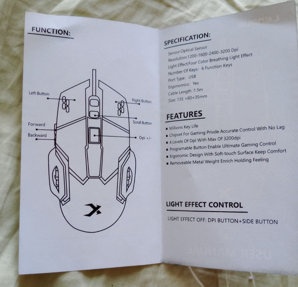 White Lenrue G3 Wired Gaming Mouse, Wired Optical Mouse LED lighting function