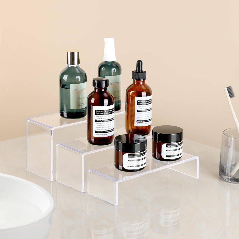 Display Risers, 6 Pcs(7.9”L~8.3”L~8.7”L) Rectangular Clear Acrylic Showcase C...