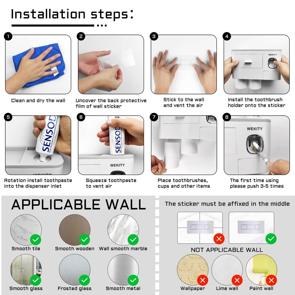 Multifunctional Wallmounted Toothbrush Holder Automatic Toothpaste Dispenser Spa