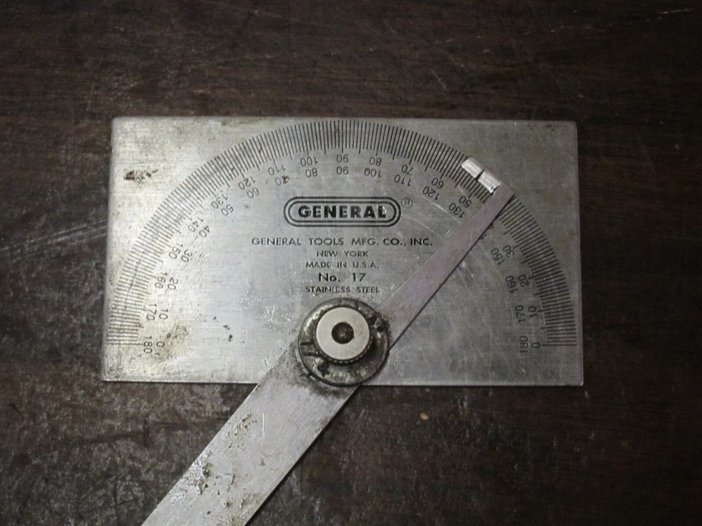 General Tools 17 Heavy Duty Square Head Steel Protractor, NOS!