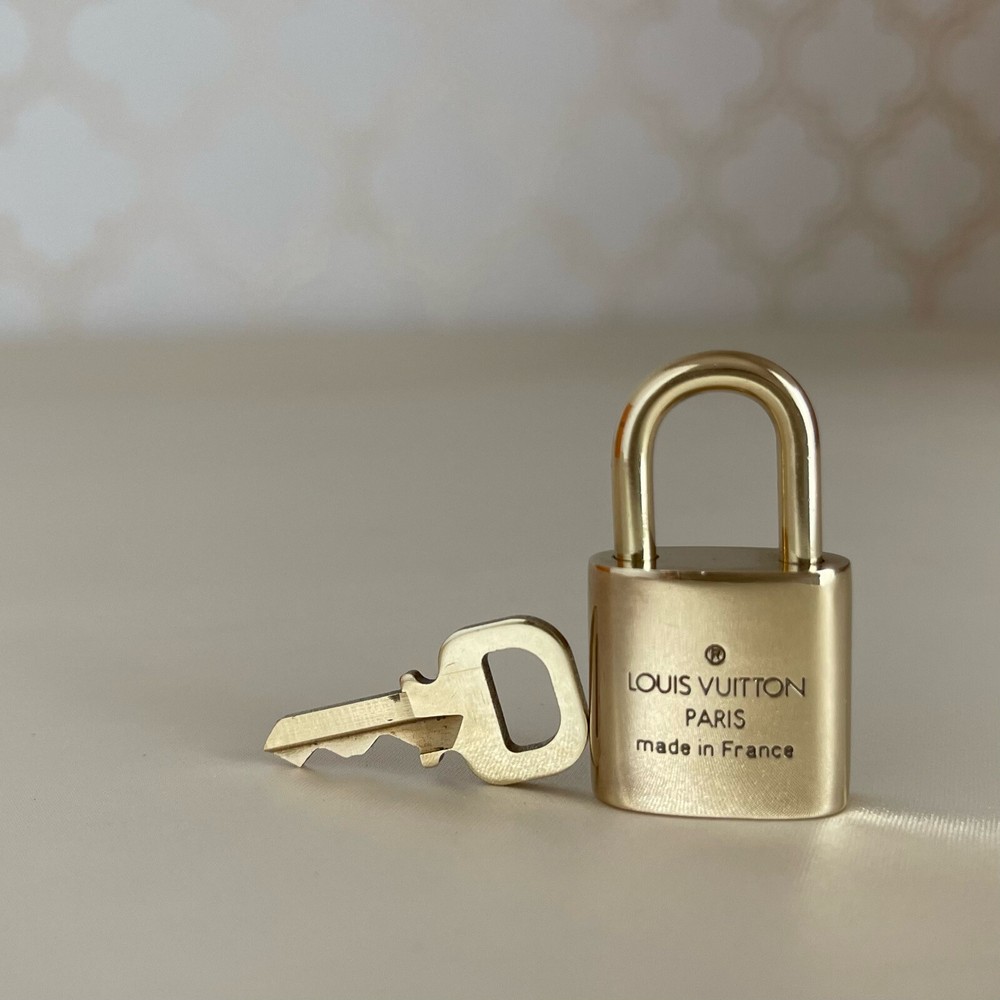 LOUIS VUITTON PadLock Lock & Key Brass Gold Authentic Number random