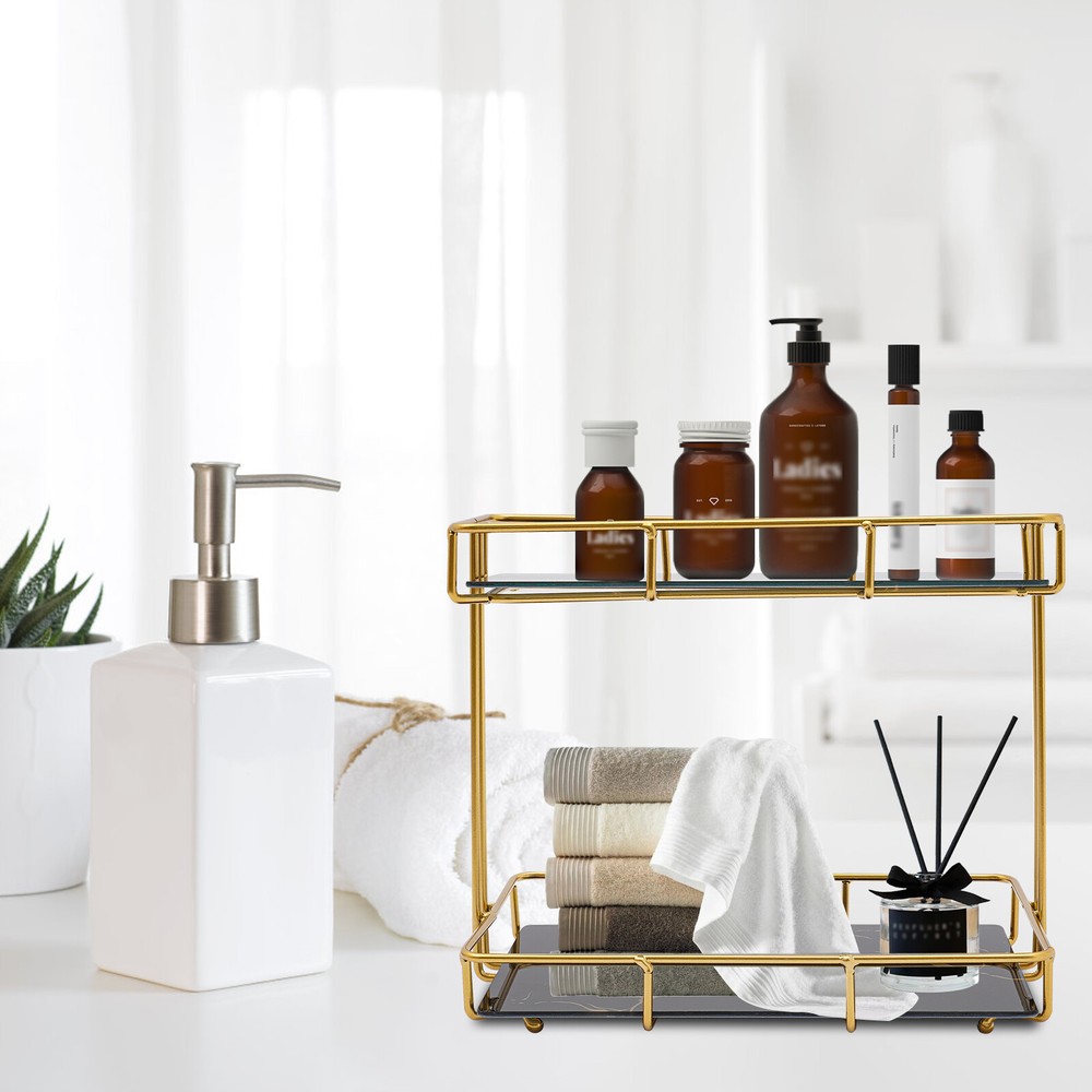 2-Tier Bathroom Countertop Organizer with Elegant Design for Makeup & Perfume