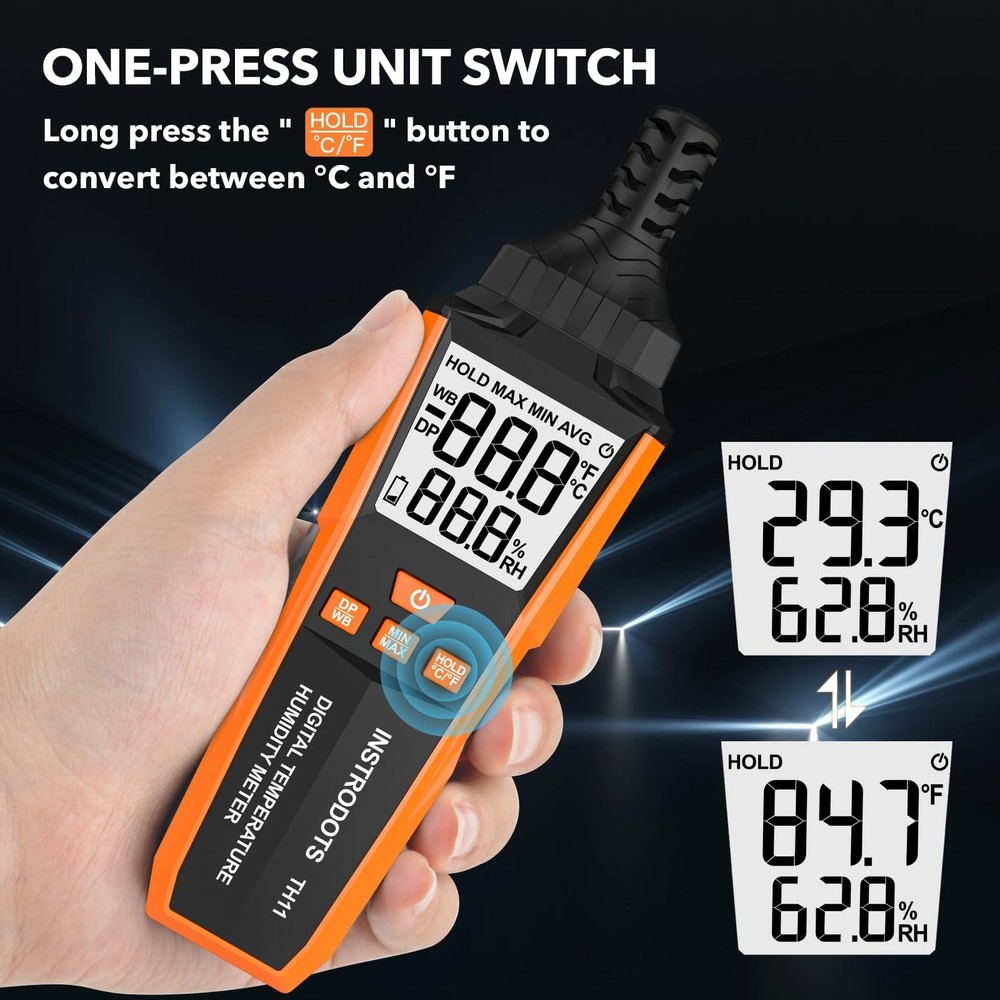 Temperature Humidity Meter, High Precision Digital Hygrometer with Ambient, D...