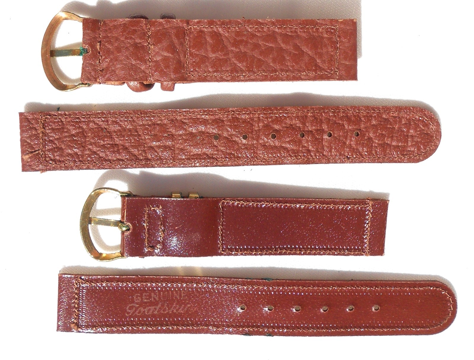 TWO (2) MINT ORIG WW2 1944-DATED GI-ISSUE BROWN LEATHER WATCH BANDS, GOATSKIN