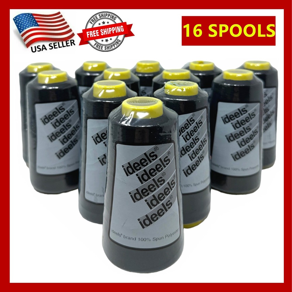 16 Big Spools Sewing Thread Serger Polyester BLACK 2500 Yards Each Spool NEW