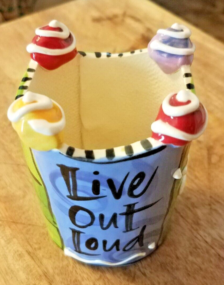 Hand Made Signed Ceramic Pottery Decorative Cup 'LIVE OUT LOUD'