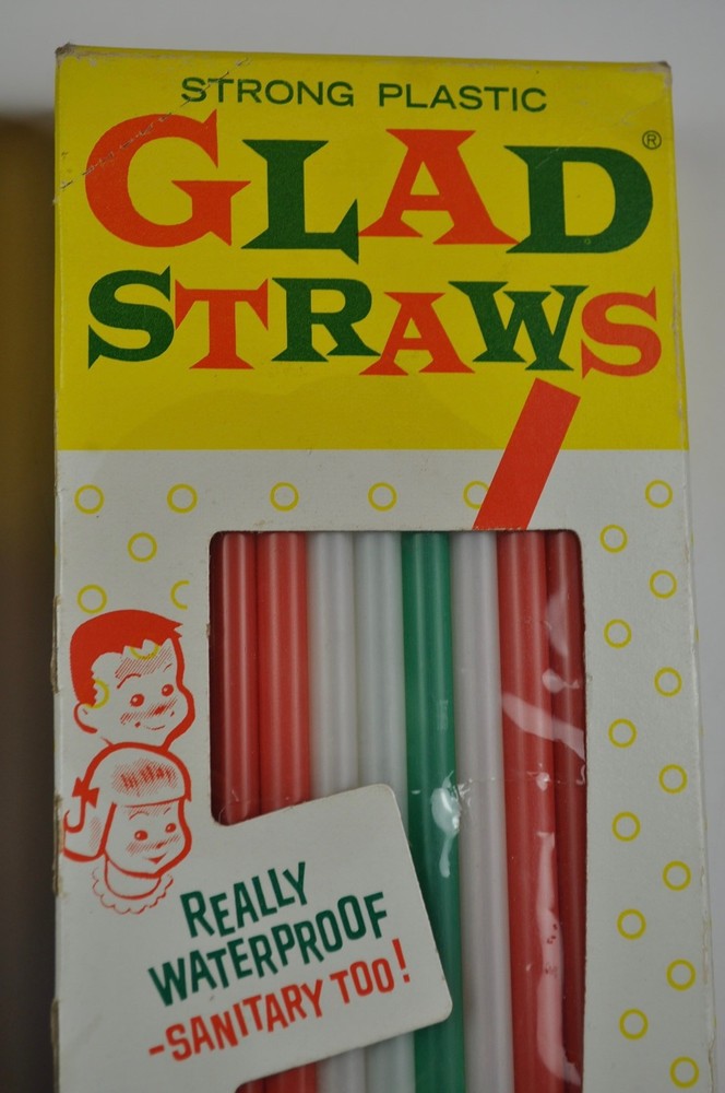 Vintage Glad Straws Made in USA Pre-Bar Code 2 Boxes Union Carbide PROP