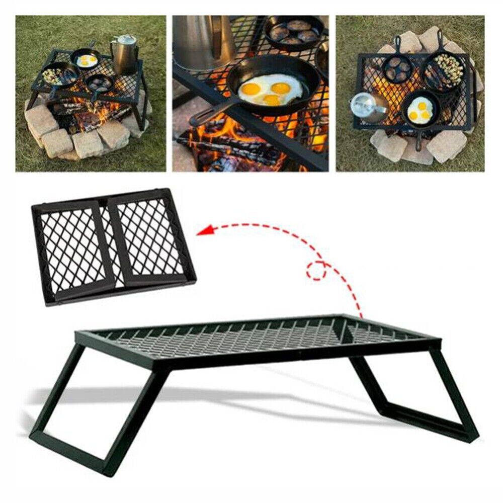 Folding Campfire Grill Fire Pit Cooking Grate Bbq Rack Griddle Plate With Legs