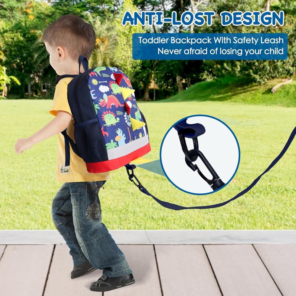Kids Backpack- Cute Dinosaur Backpack with Safety Leash