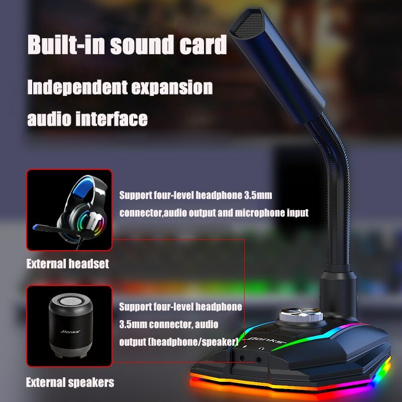 USB Desk Microphone For Gaming Communication Mic With Headphone Jack