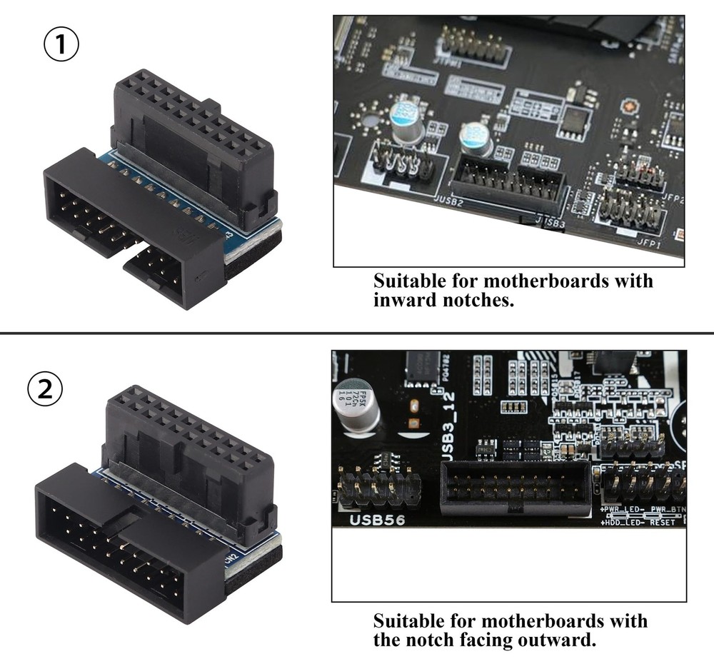 2PCS Down Right Angle USB 3.0 19-Pin Motherboard Internal Header Adapter 20pin