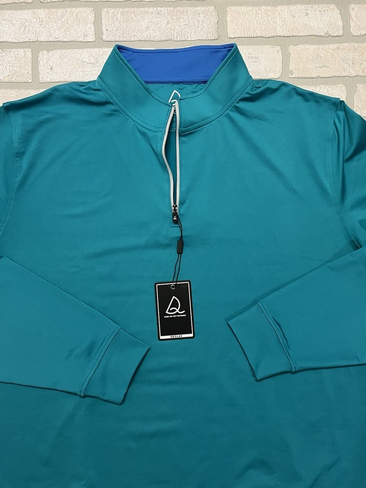 DEOLAX Golf 1/4 Zip Mens 2XL Turquoise Pullover Performance Stretch Comfort NWT