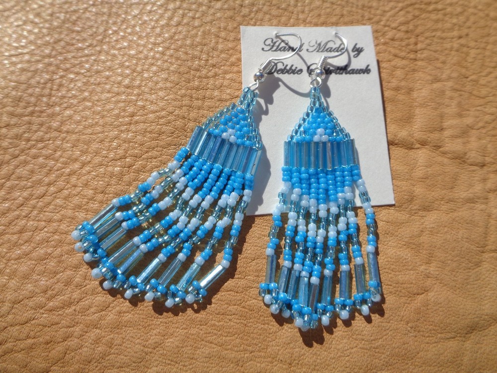 Handcrafted 2 3/8" Beaded Earrings Blue  Native Southwestern Dangle