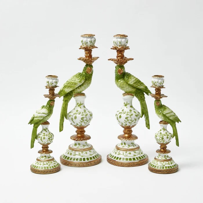 (BIG PAIR) Green Parrot Candle Holders,