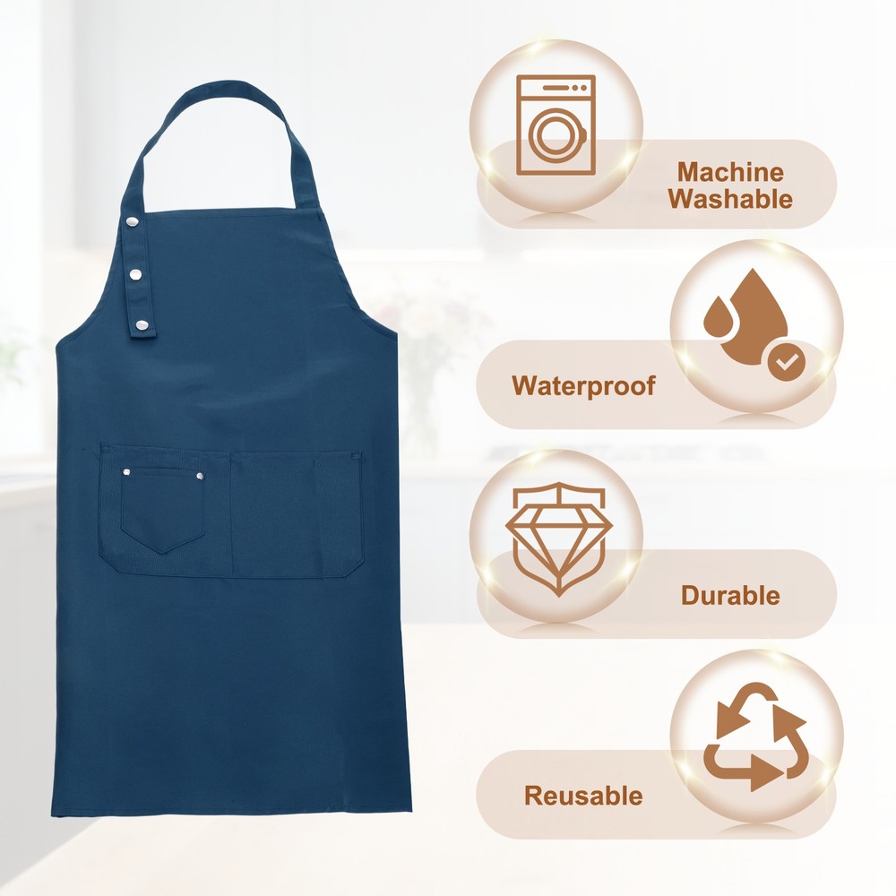 Kitchen Cooking Aprons, Adjustable Neck Strap Apron with Pocket, Blue