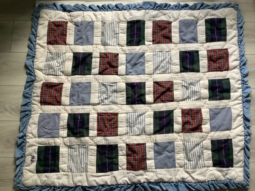 Nojo Crib Comforter Quilt Blue Stripes Ruffles