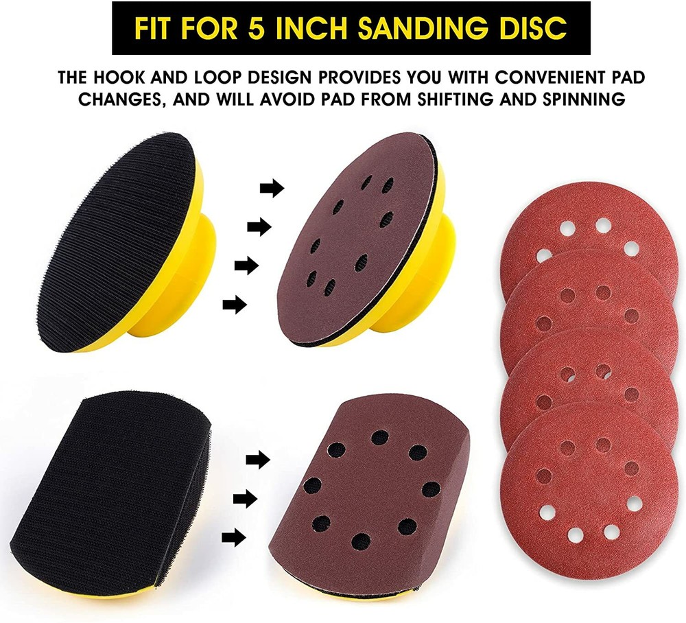 2PCS 5 in Mouse Round Hand Sander Sanding Block Tools Hook Loop Disc Backing Pad