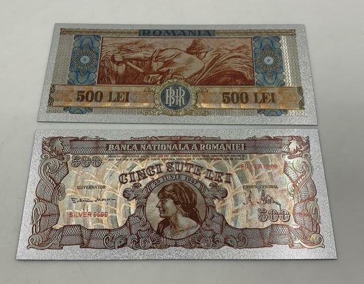 ROMANIA 500 LEI 1947 SILVER PLATED POLYMER BANKNOTE