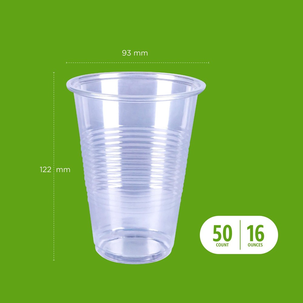 Amazon Basics Disposable Clear Plastic Cups, 16oz, 50 Count 16 Ounces,