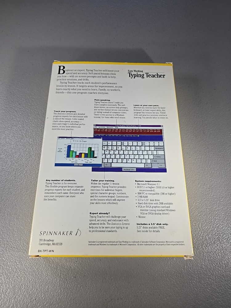 Vintage Easy Working Spinnaker Typing Teacher For Windows 3.5" Diskette