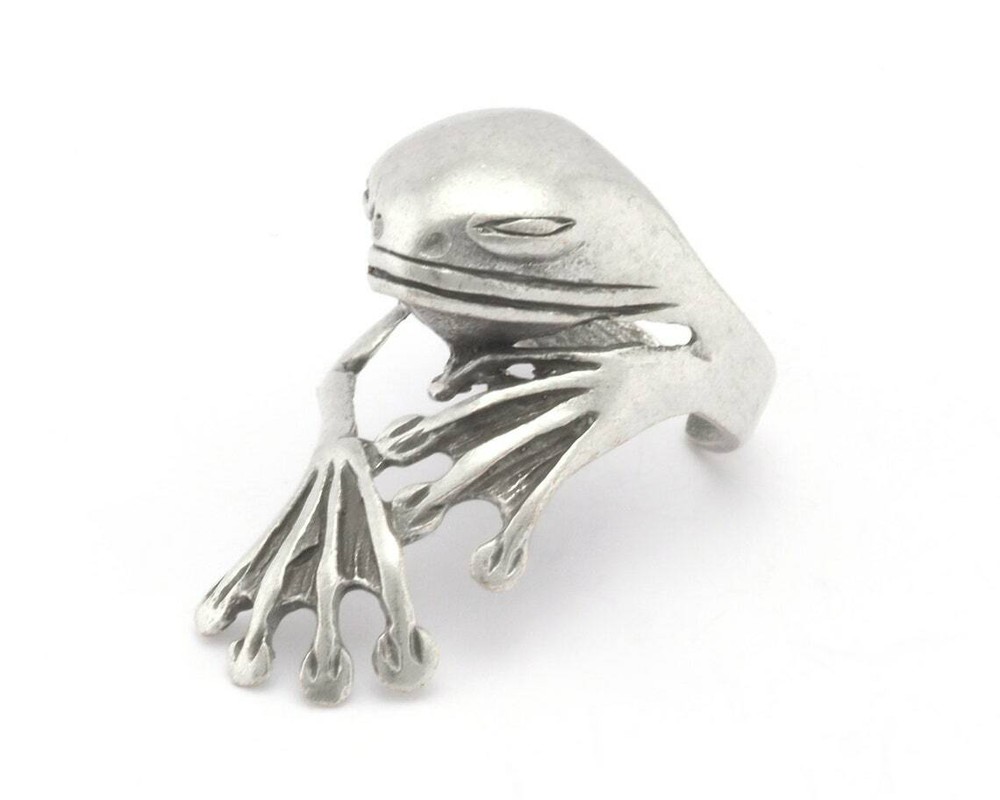 Frog Adjustable Ring Antique Silver Plated Brass 7 - 10.5US size 2893