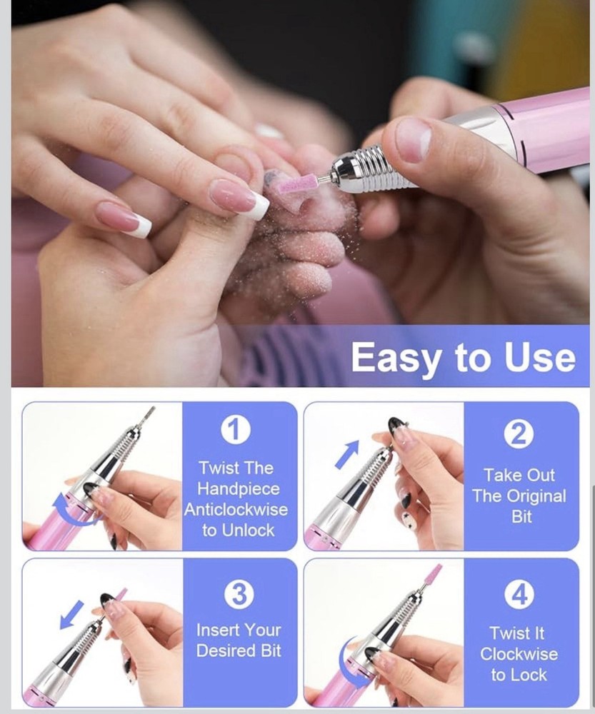 Electric Nail Drill Professional: Rechargeable Nail File with Bits