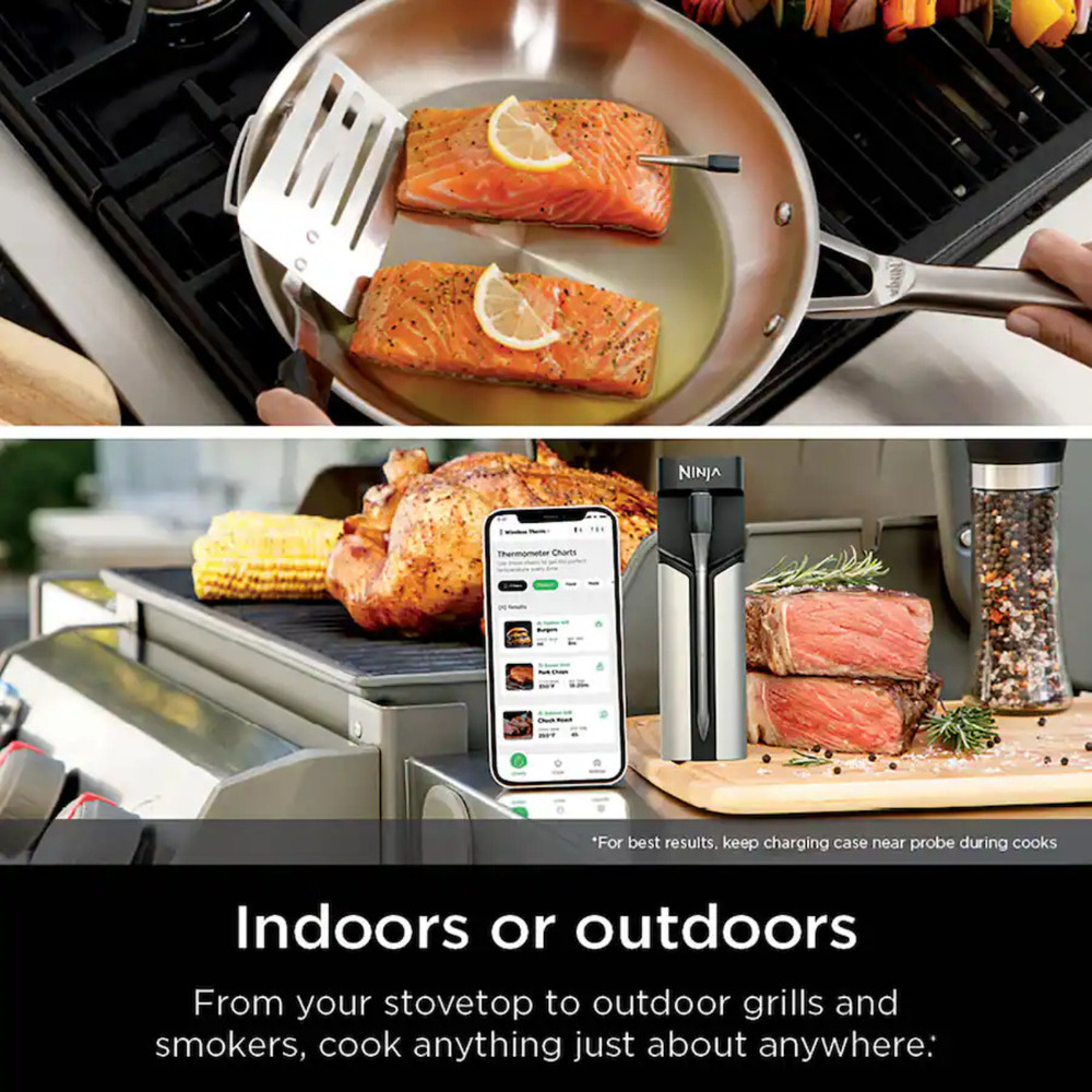 Ninja ProChef Wireless Thermometer – 700°F, Long Range, Waterproof, Black/Silver