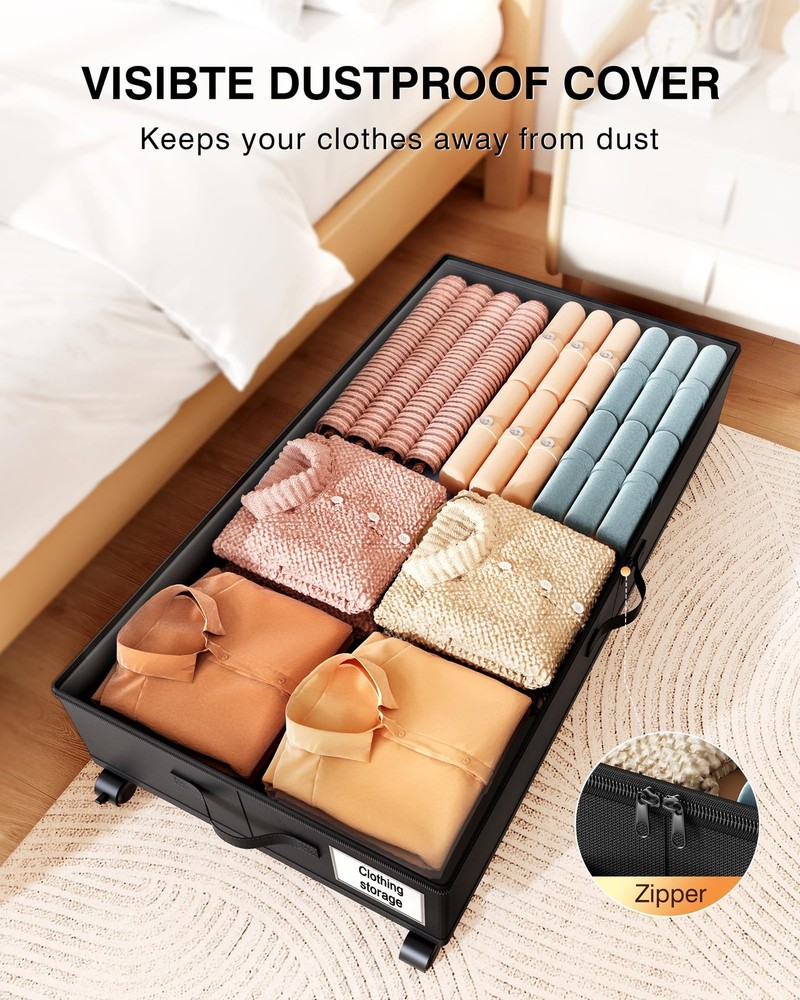 LeArex Under Bed Storage with Wheels,2Pack Underbed Shoe 2pcs, Black