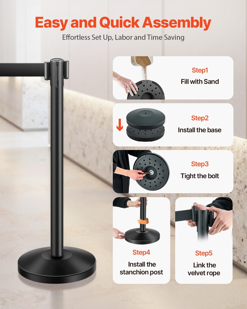 Uimoso 8Pcs Stanchion Post Crowd Control Queue Barrier 4 Retractable Belts