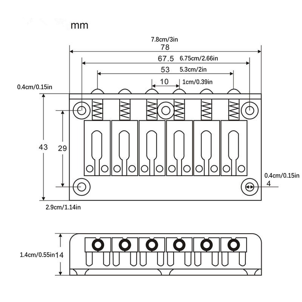 Metal Chrome 6-String Electric Guitar Fixed Bridge with 10.5mm String Space