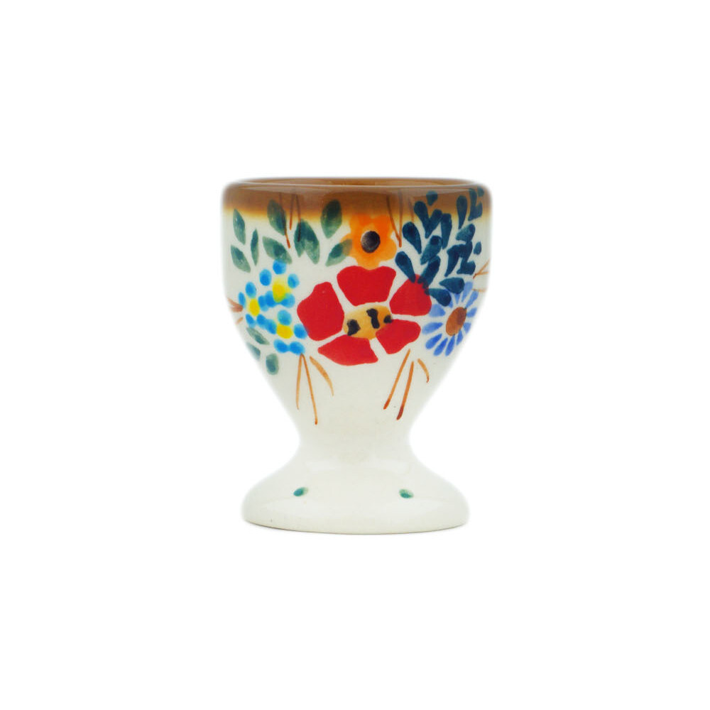 Polish Pottery Egg Holder 2" Rustic Field Flowers Red