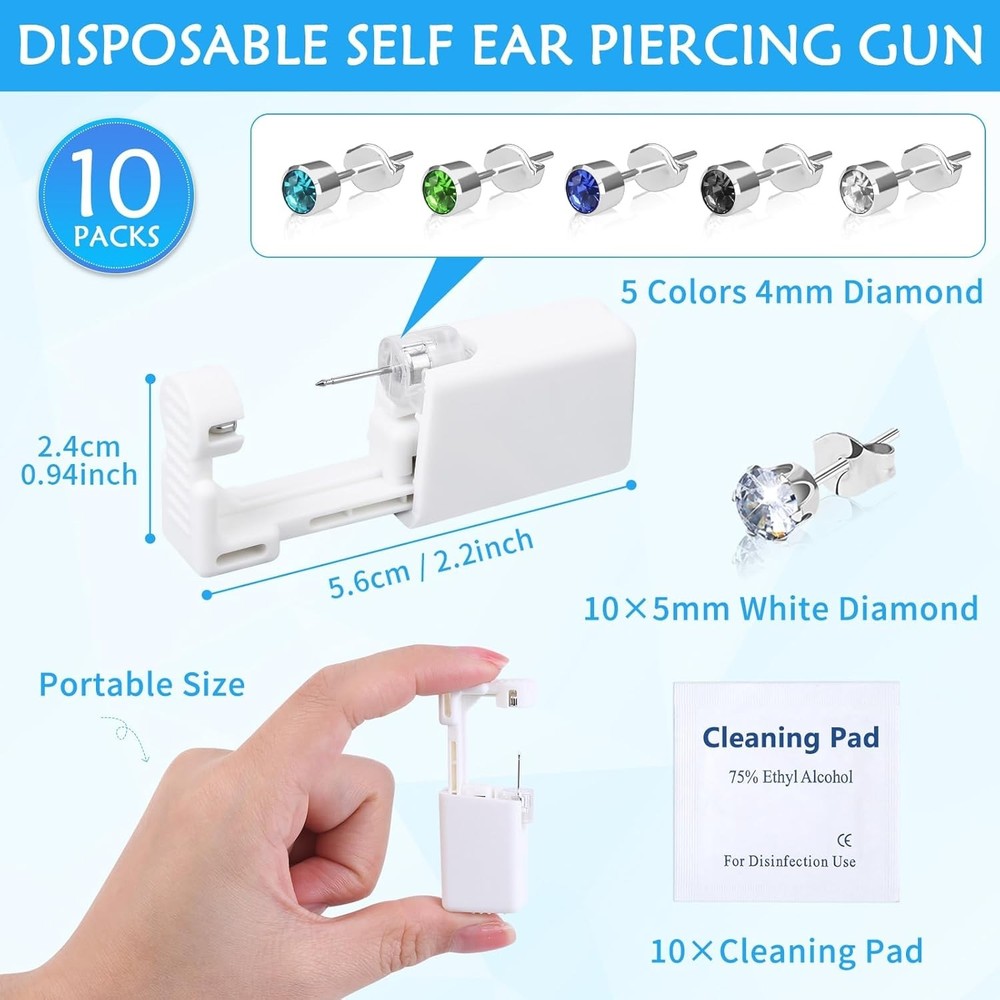 30Pcs Ear Piercing Kit, Self Gun with Preloaded White