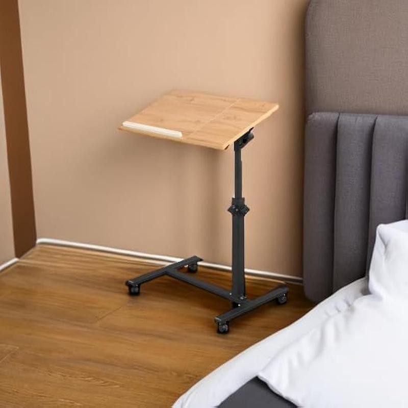 Adjustable Overbed Rolling Desk Mobile Laptop Stand Tilting Table W/ Wheels New
