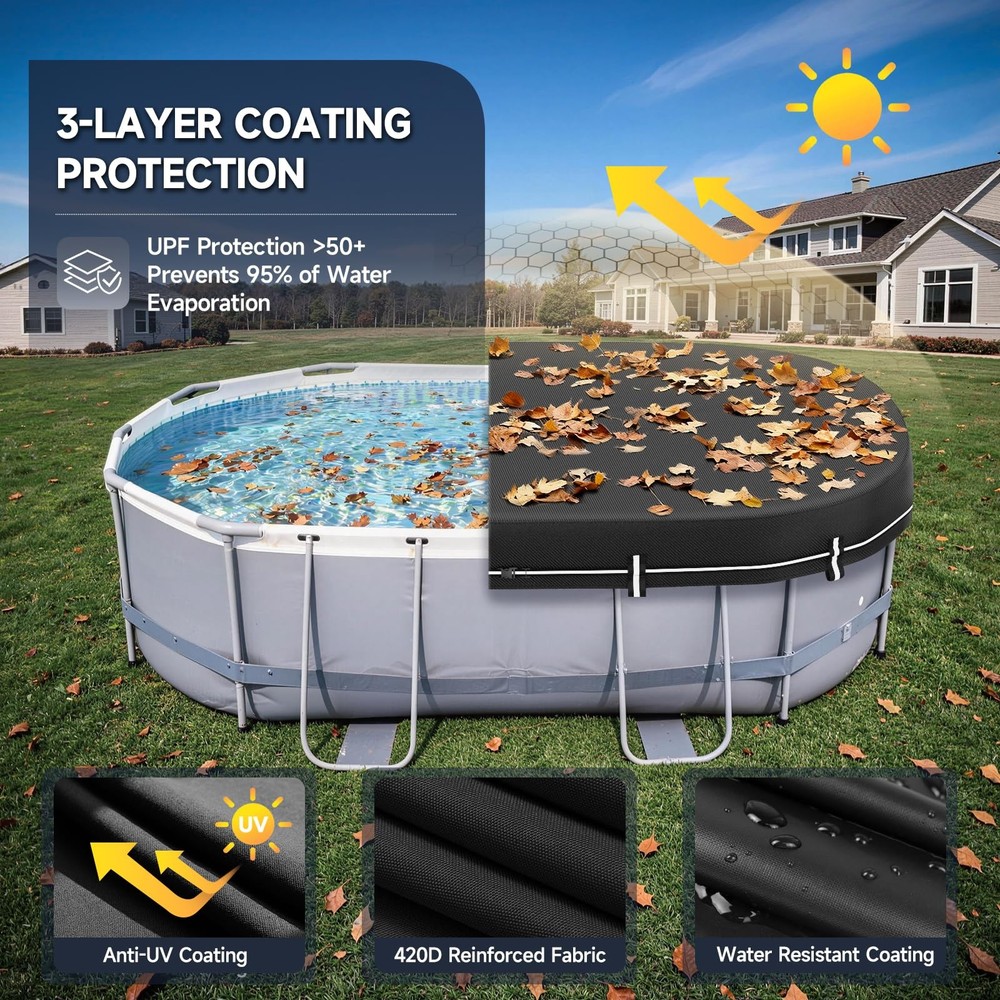 LXKCKJ 12X21 FT Rectangular Pool Covers for Above Ground Pools, 420D Solar Ov...