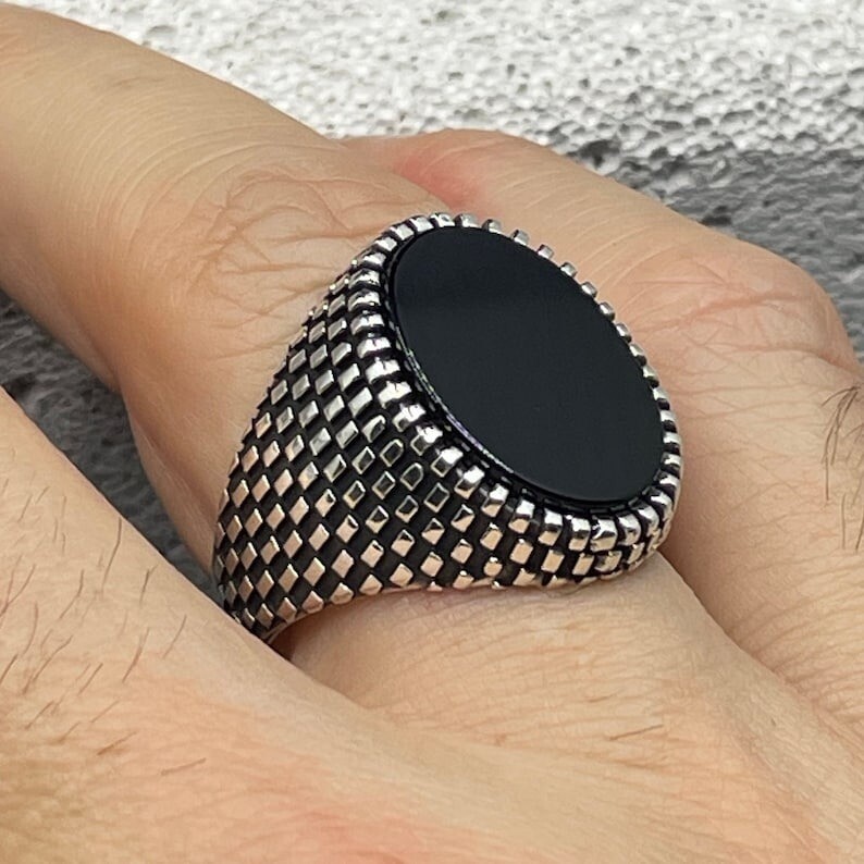 925 Sterling Silver Black Onyx Natural Gemstone Handmade Men's Ring