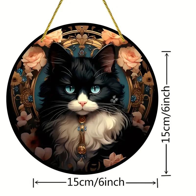 TUXEDO CAT Stained Acrylic SunCatcher 6" Diameter
