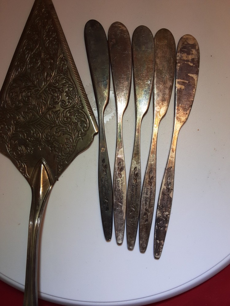 Vintage Silver Plated Cake Server small tiny butter knives (5) Lot