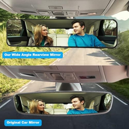 Rear View Mirror, Universal 11.4 Inch Interior Clip On Panoramic Black