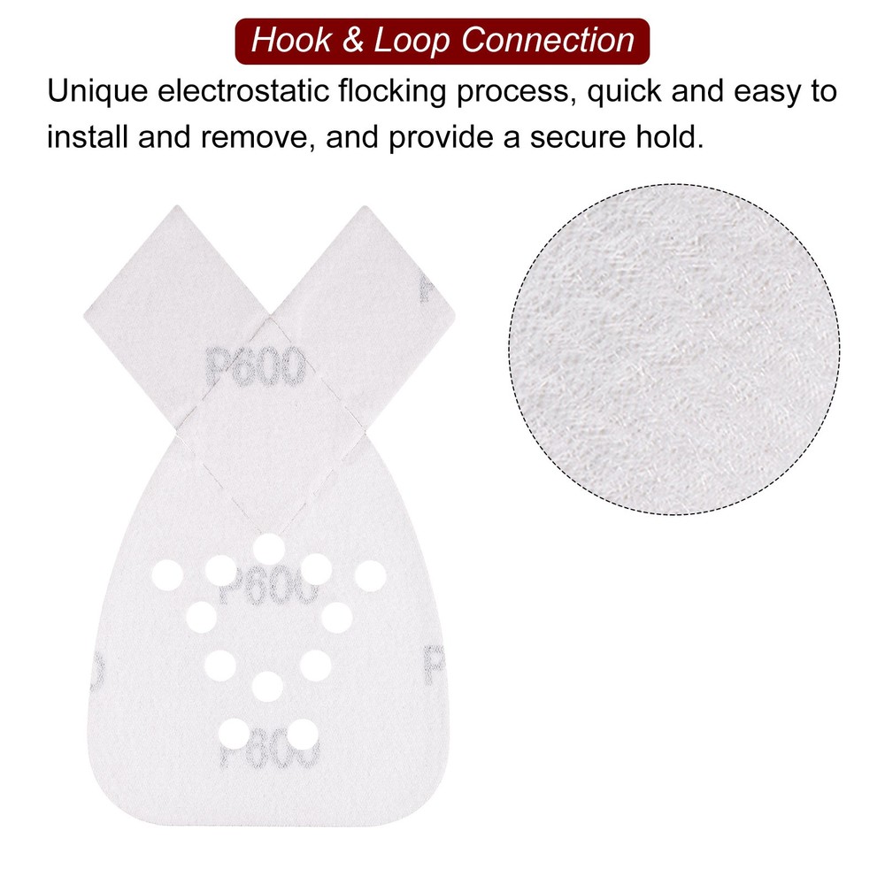 24pcs 600 Grit 12 Hole Hook Loop Sandpaper Triangular Sanding Pad with Extra Tip