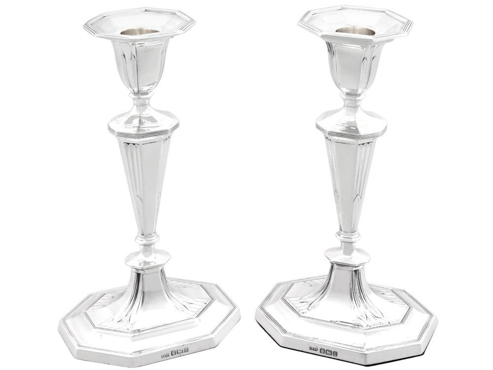 Sterling Silver Candlesticks Antique George V (1912)