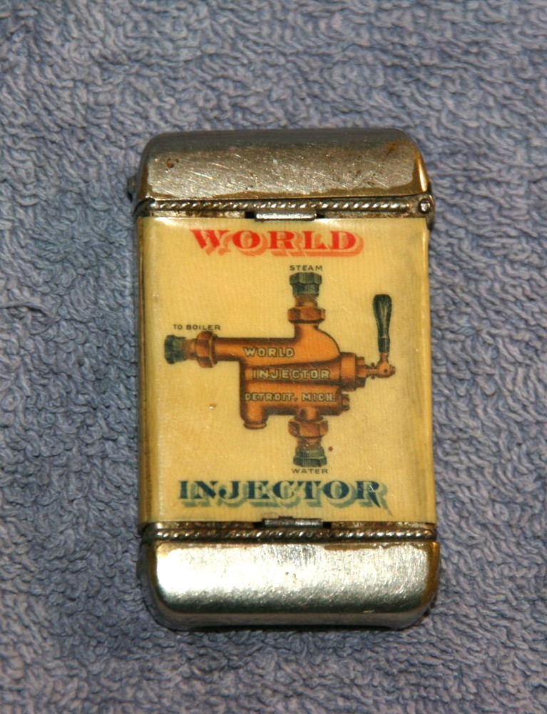 antique us world injector advertising match safe