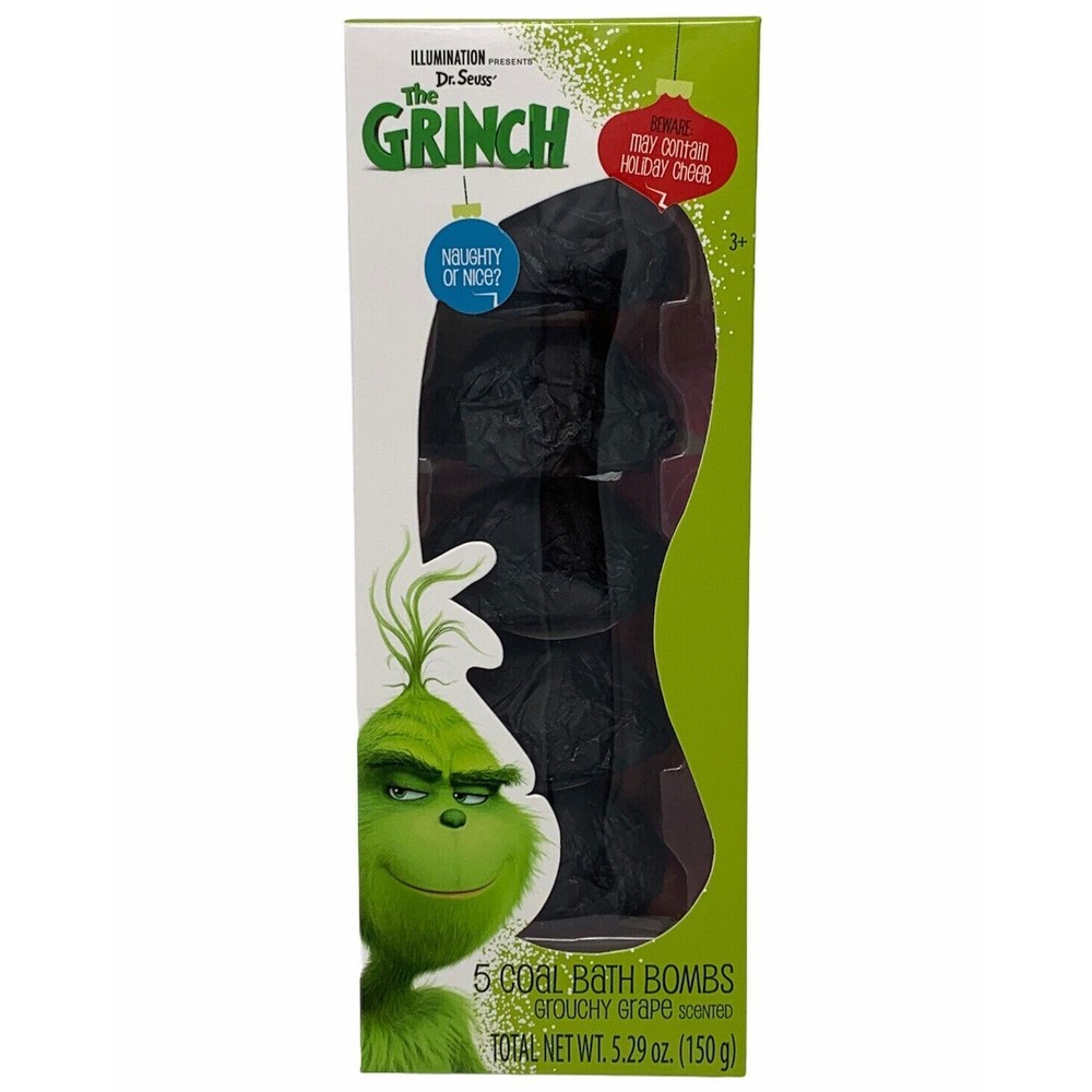 Dr. Seuss Grinch Coal Grouchy Grape Bath Bombs Scented 5 Pack Stocking Stuffer