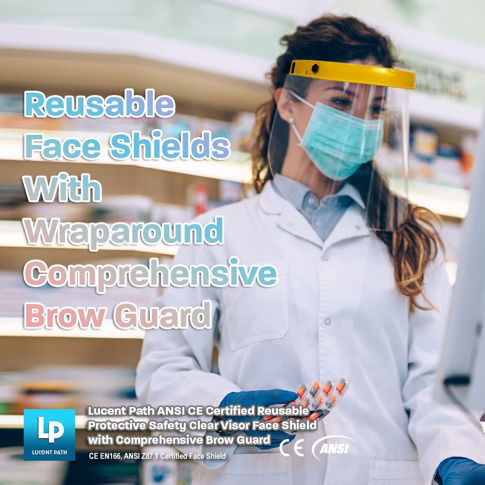Reusable Safety Clear Face Shield with Protective Brow Guard - ANSI/CE Certified