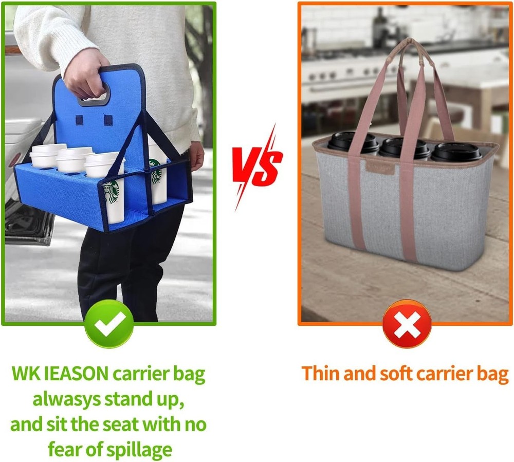 Eco-Friendly 6-Cup Portable Drink Carrier with Handle - Blue Collapsible Caddy