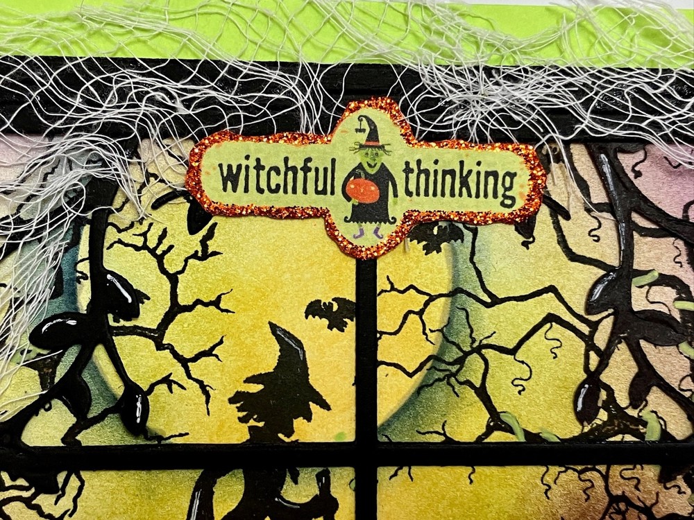 Halloween - Witch & cauldron through the window - handmade Card By DEE