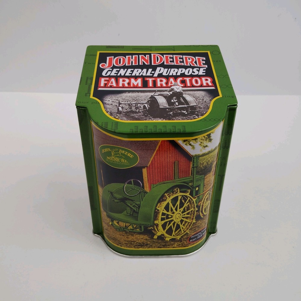 John Deere General Purpose Farm Tractor Metal Hinged Tin Box