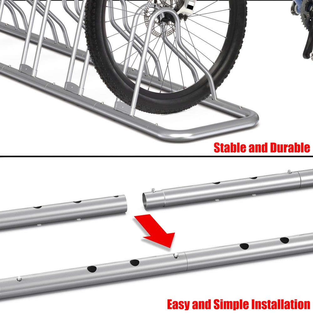 Bicycle Floor Parking Stand Adjustable Storage for 5 Bikes Silver