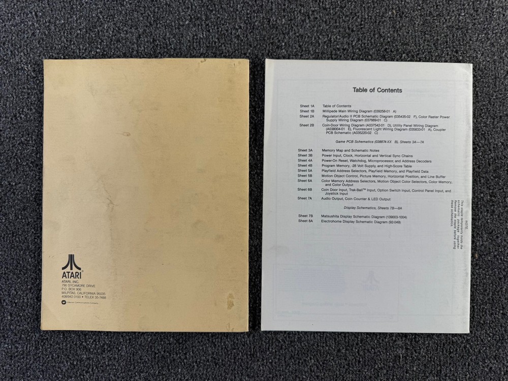 Atari Millipede Arcade Video Game Manual Schematics ORIGINAL